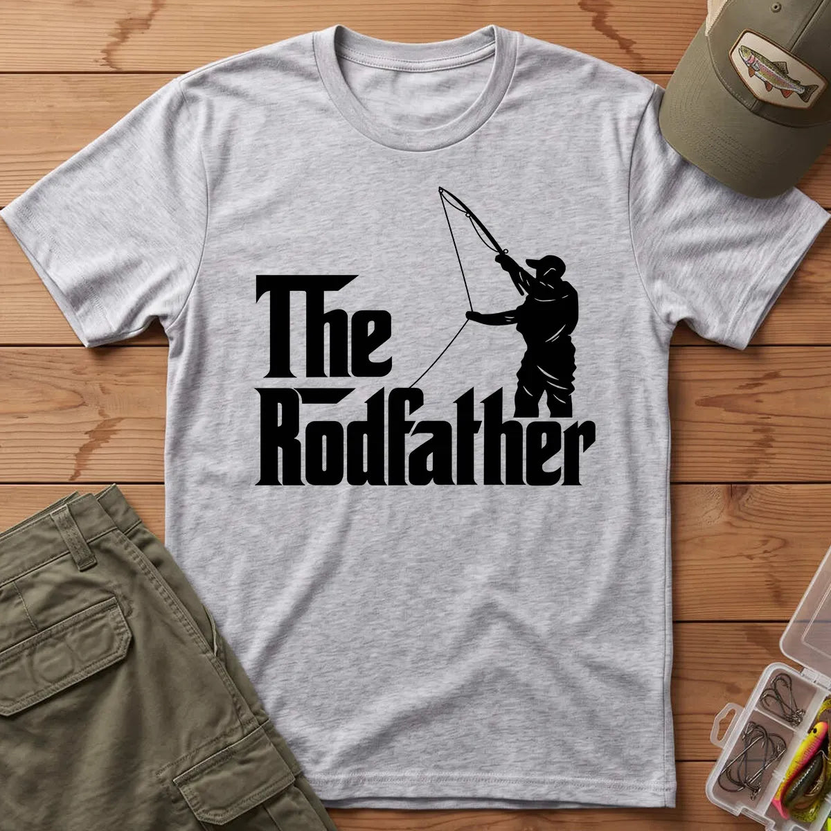 The Rodfather Fishing T-Shirt in Sport Grey