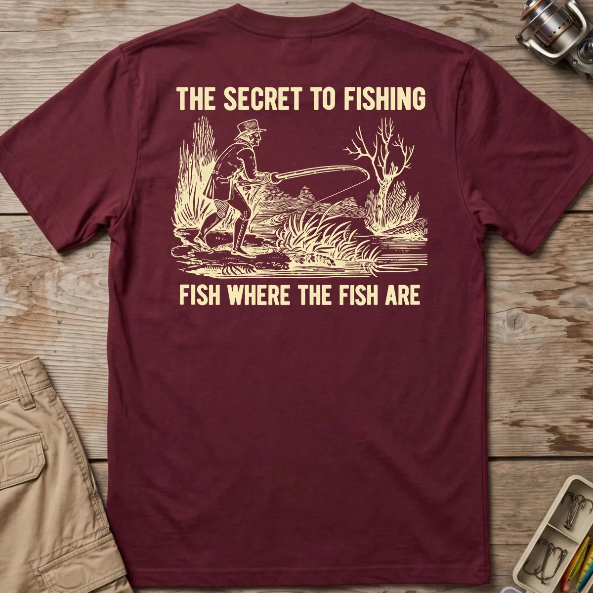 The Secret to Fishing T-Shirt in Maroon