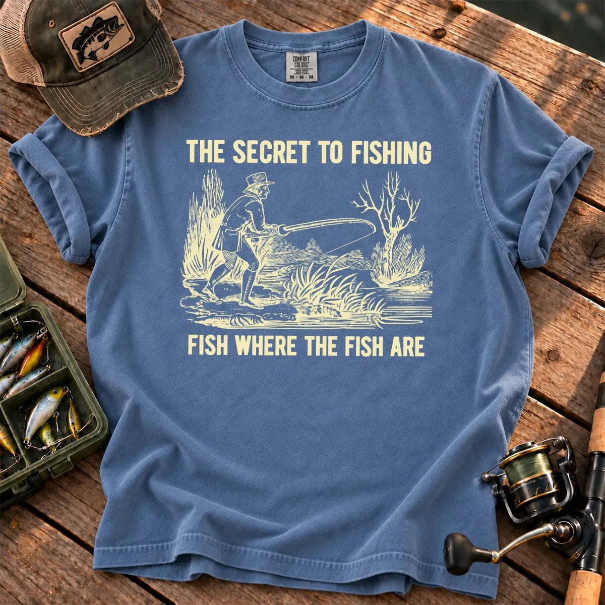 The Secret to Fishing T-Shirt in Blue Jean