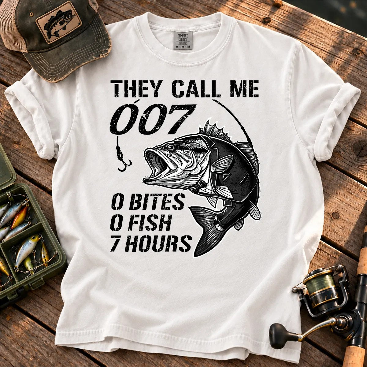 They Call Me 007 Bass Fishing T-Shirt in White
