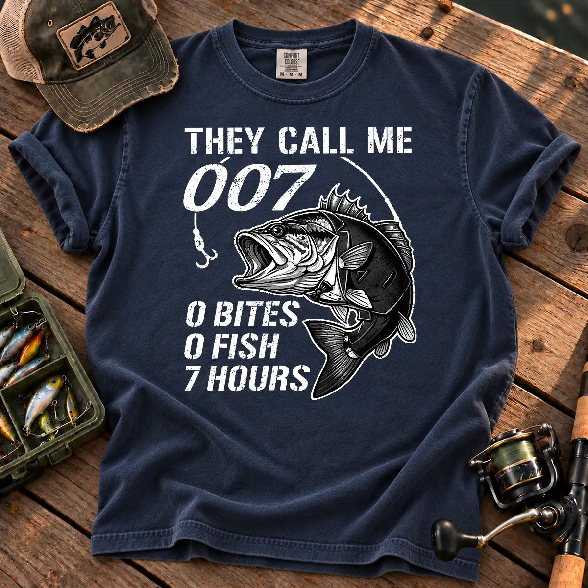They Call Me 007 Bass Fishing T-Shirt in True Navy