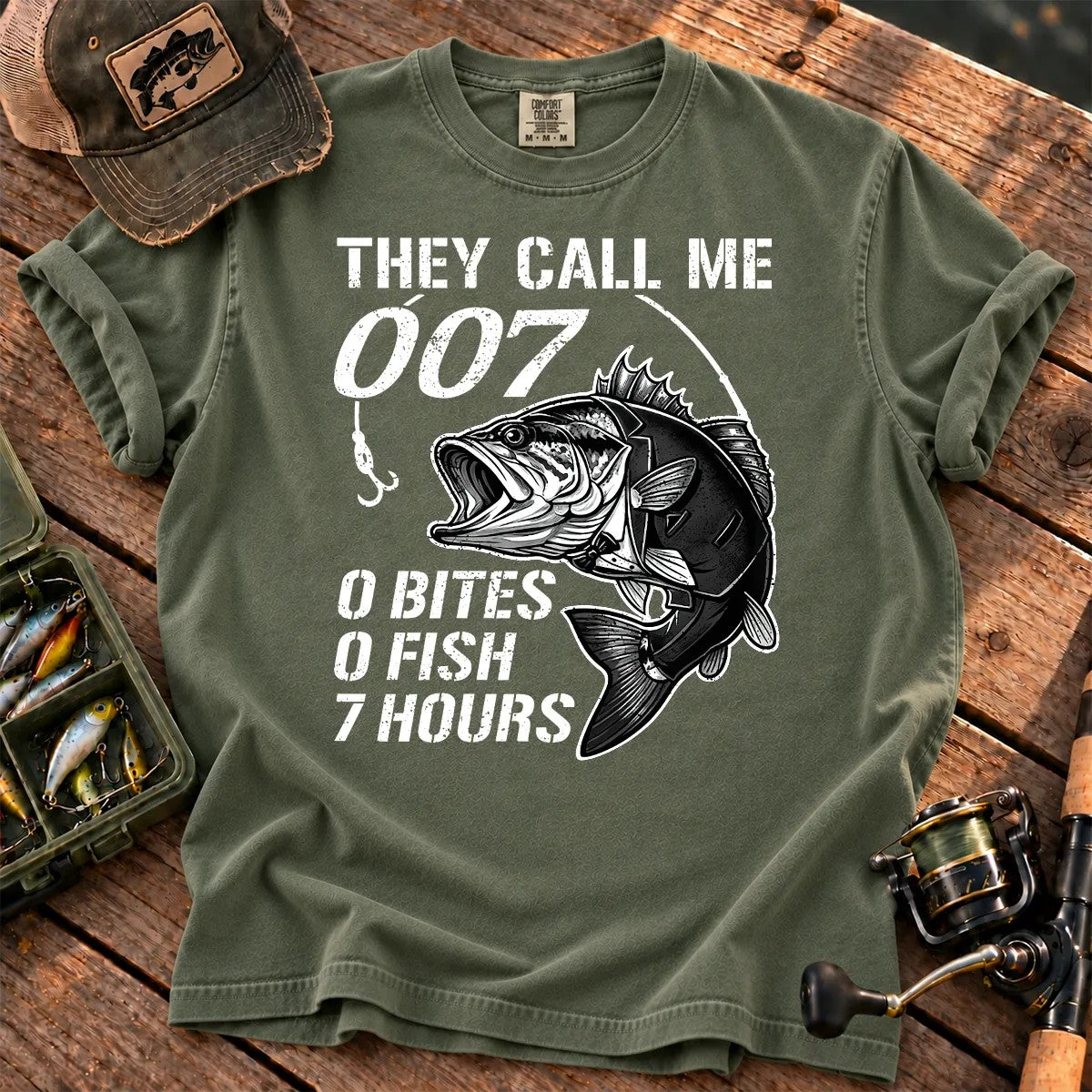 They Call Me 007 Bass Fishing T-Shirt in Moss