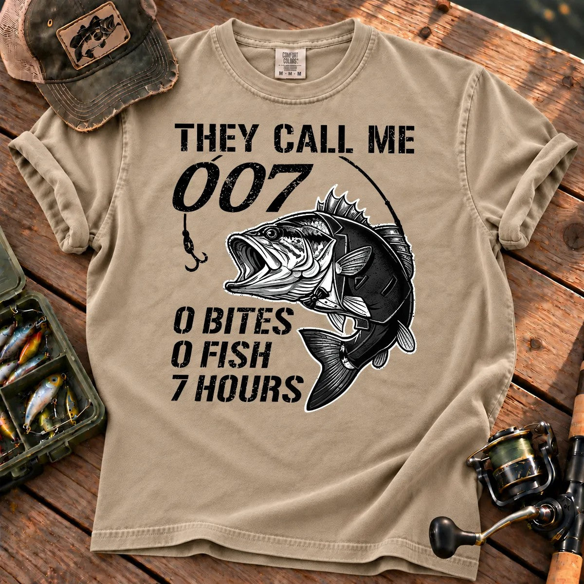 They Call Me 007 Bass Fishing T-Shirt in Sandstone