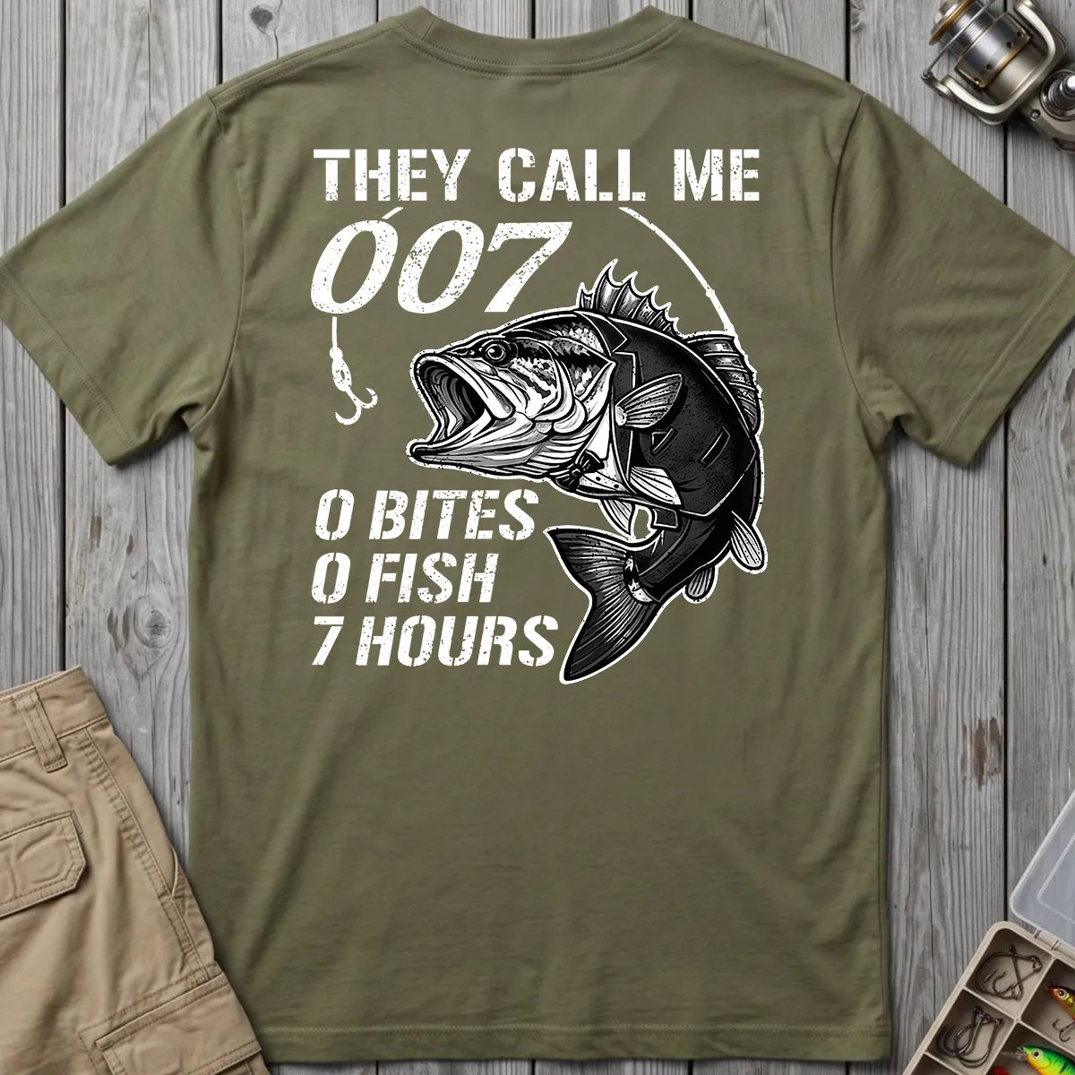 They Call Me 007 Bass T-Shirt in Military Green