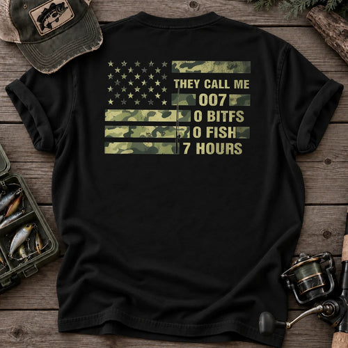 They Call Me 007 Camo Flag Fishing T-Shirt in Black