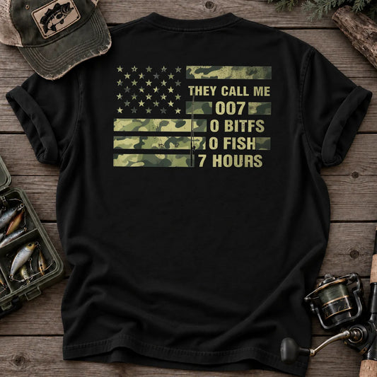 They Call Me 007 Camo Flag Fishing T-Shirt in Black