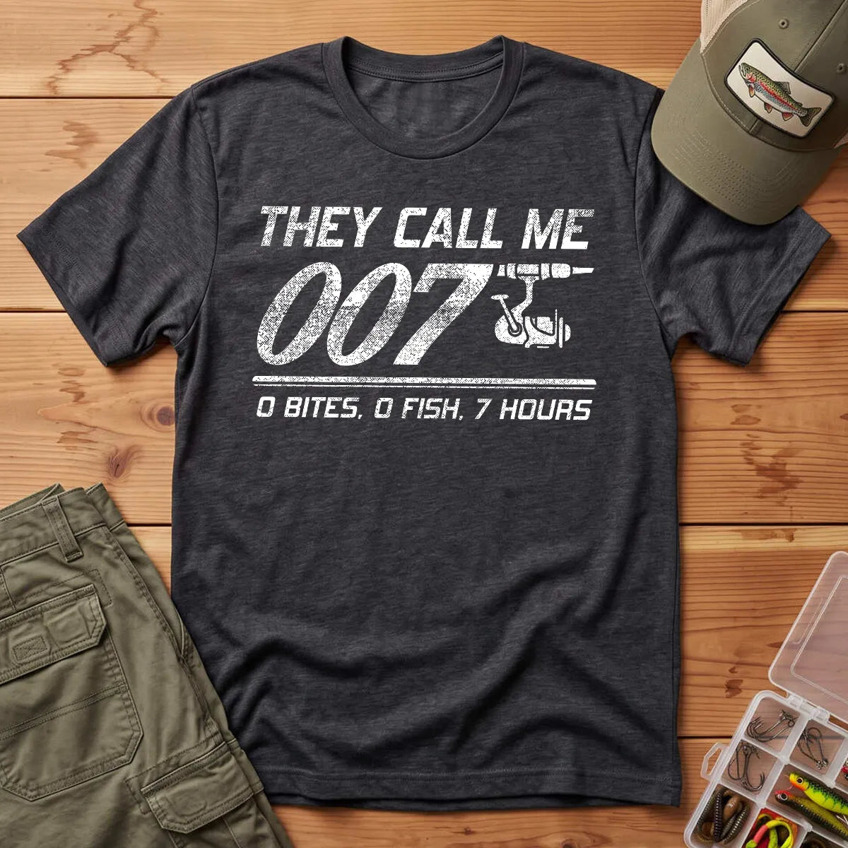 They Call Me 007 Distressed T-Shirt in Dark Heather