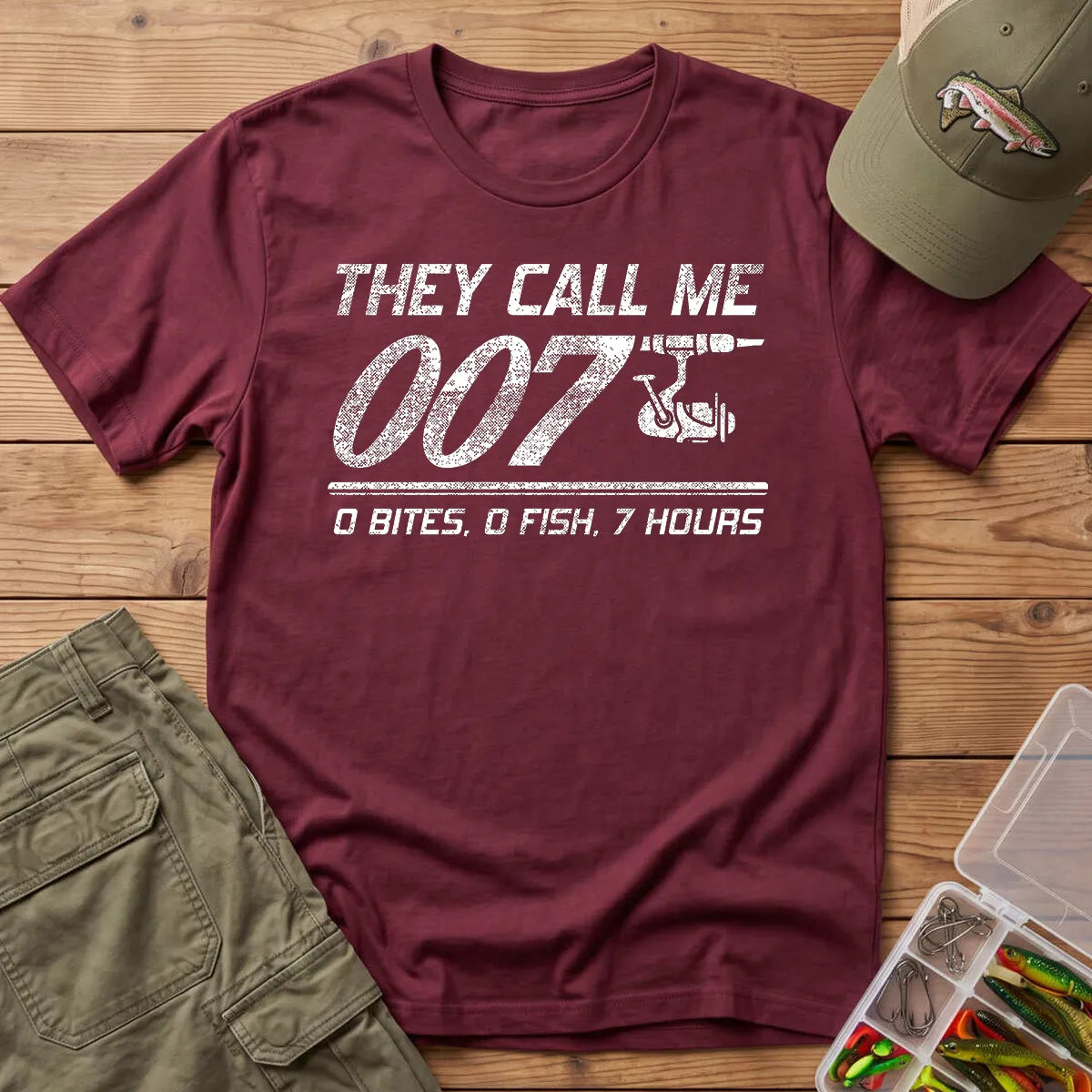 They Call Me 007 Distressed T-Shirt in Maroon