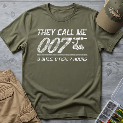 They Call Me 007 Distressed T-Shirt in Military Green