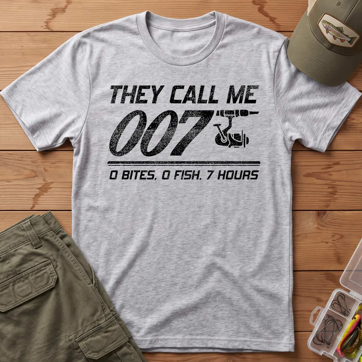 They Call Me 007 Distressed T-Shirt in Sport Grey