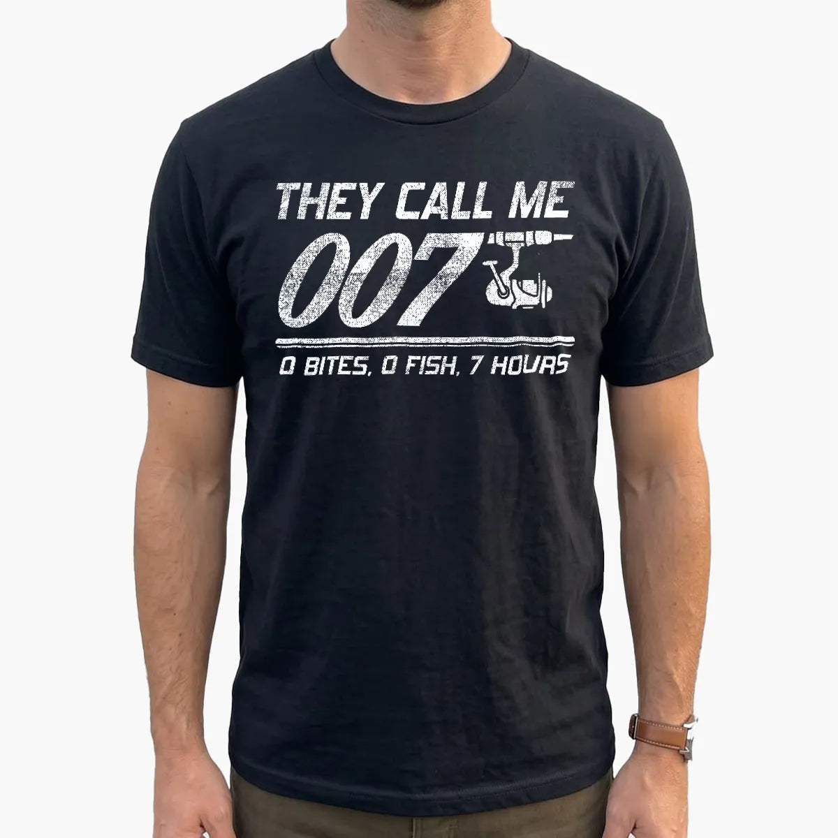 They Call Me 007 Distressed T-Shirt lifestyle mockup