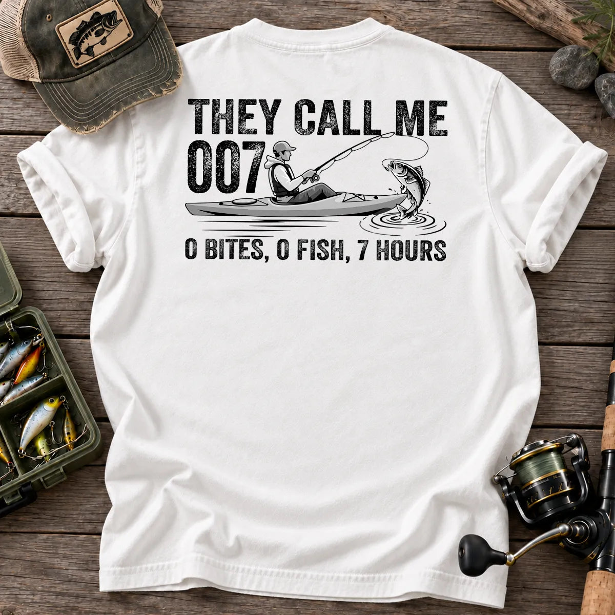 They Call Me 007 Kayak Fishing T-Shirt in White