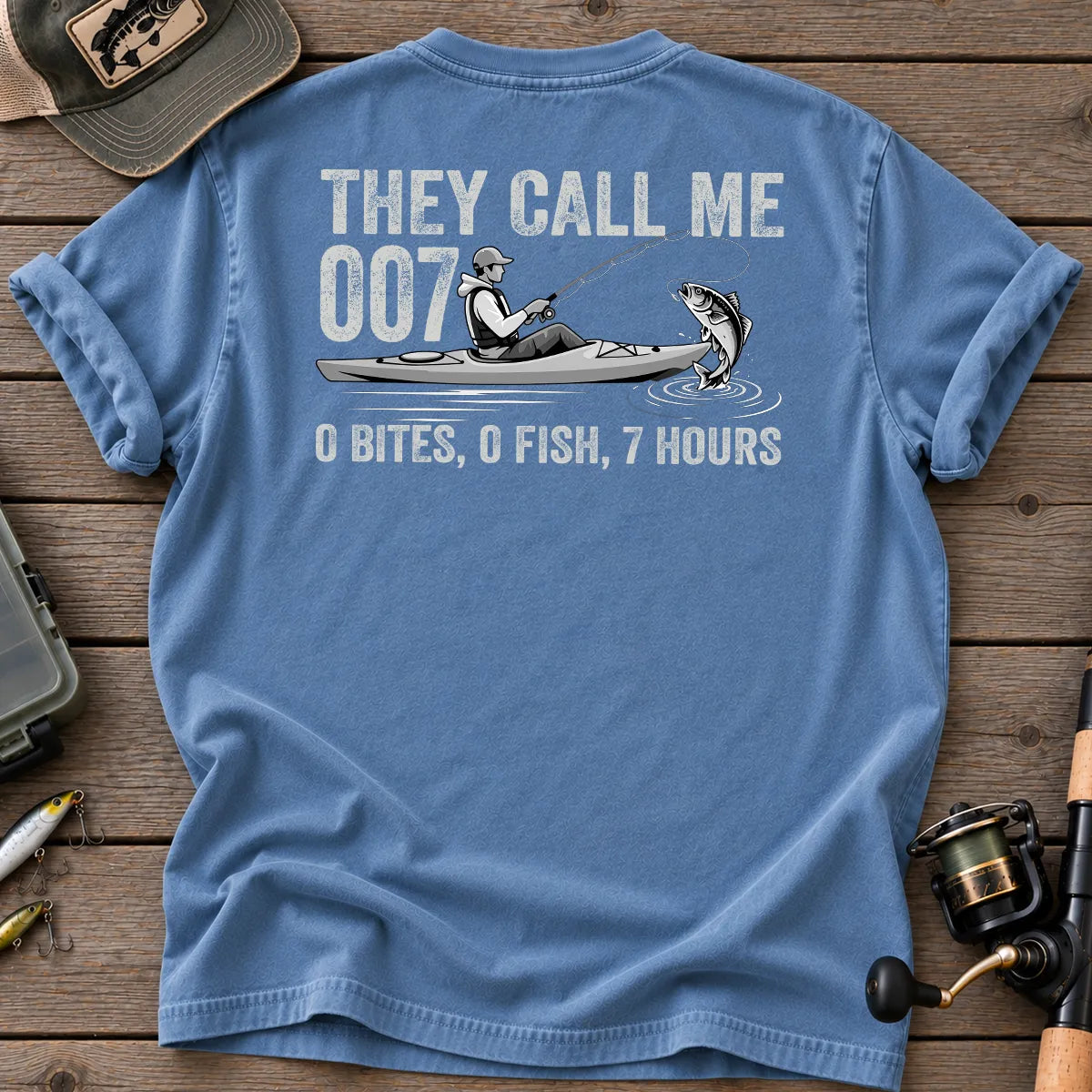 They Call Me 007 Kayak Fishing T-Shirt in Blue Jean