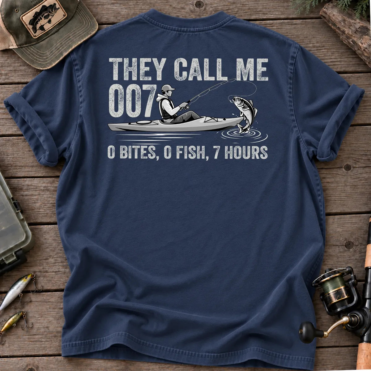 They Call Me 007 Kayak Fishing T-Shirt in True Navy