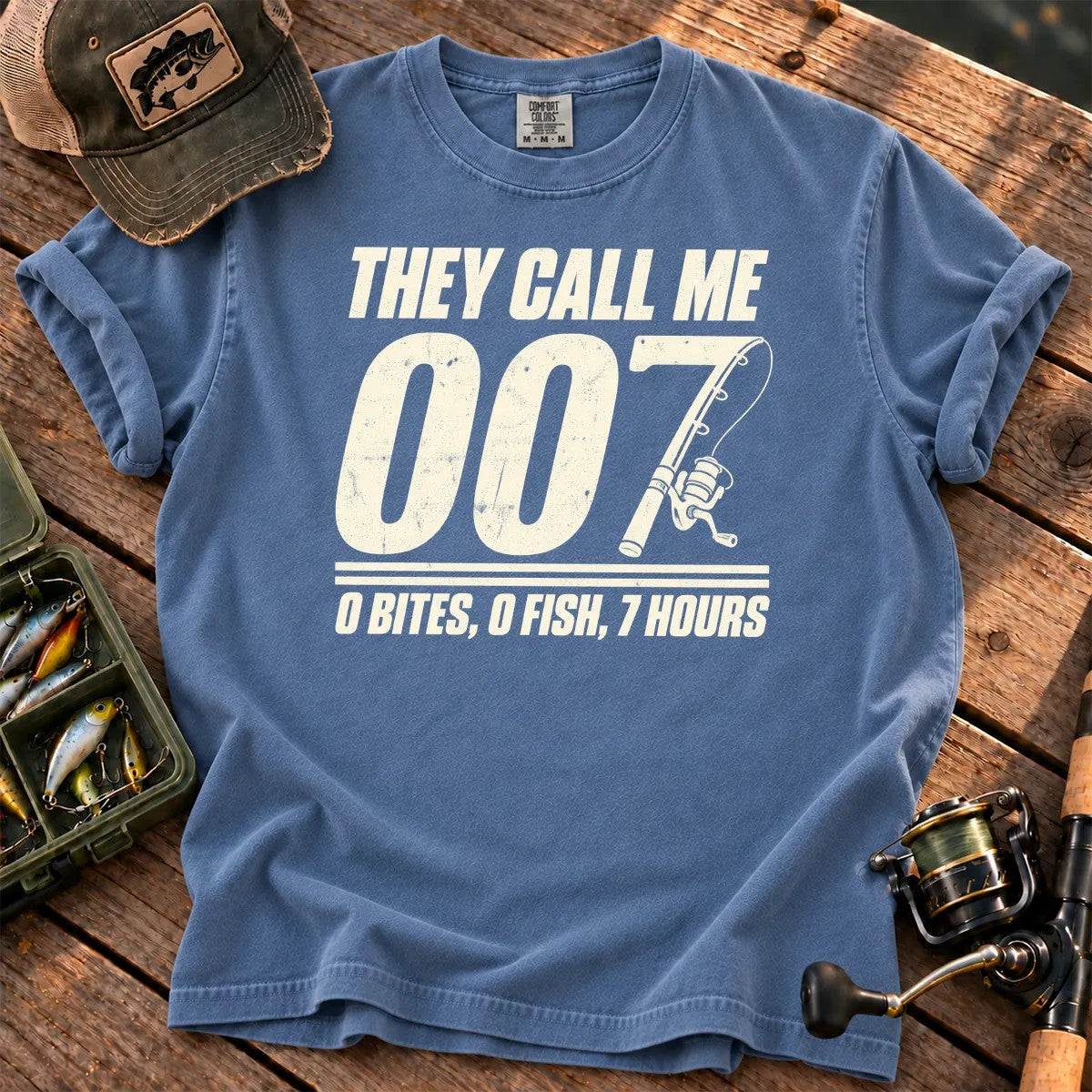 They Call Me 007 Minimal T-Shirt in Blue Jean