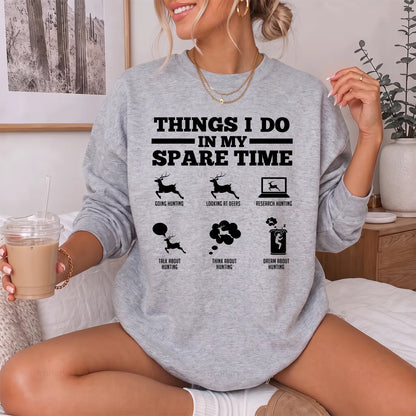 Things I Do Deer Hunting Sweatshirt Women model in Sport Grey
