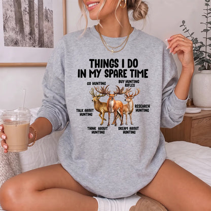 Things I Do Hunting Humor Sweatshirt Women model in Sport Grey