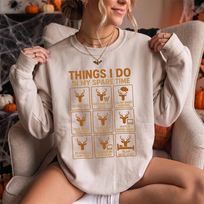 Things I Do in My Spare Time Deer Sweatshirt Women model in Sand