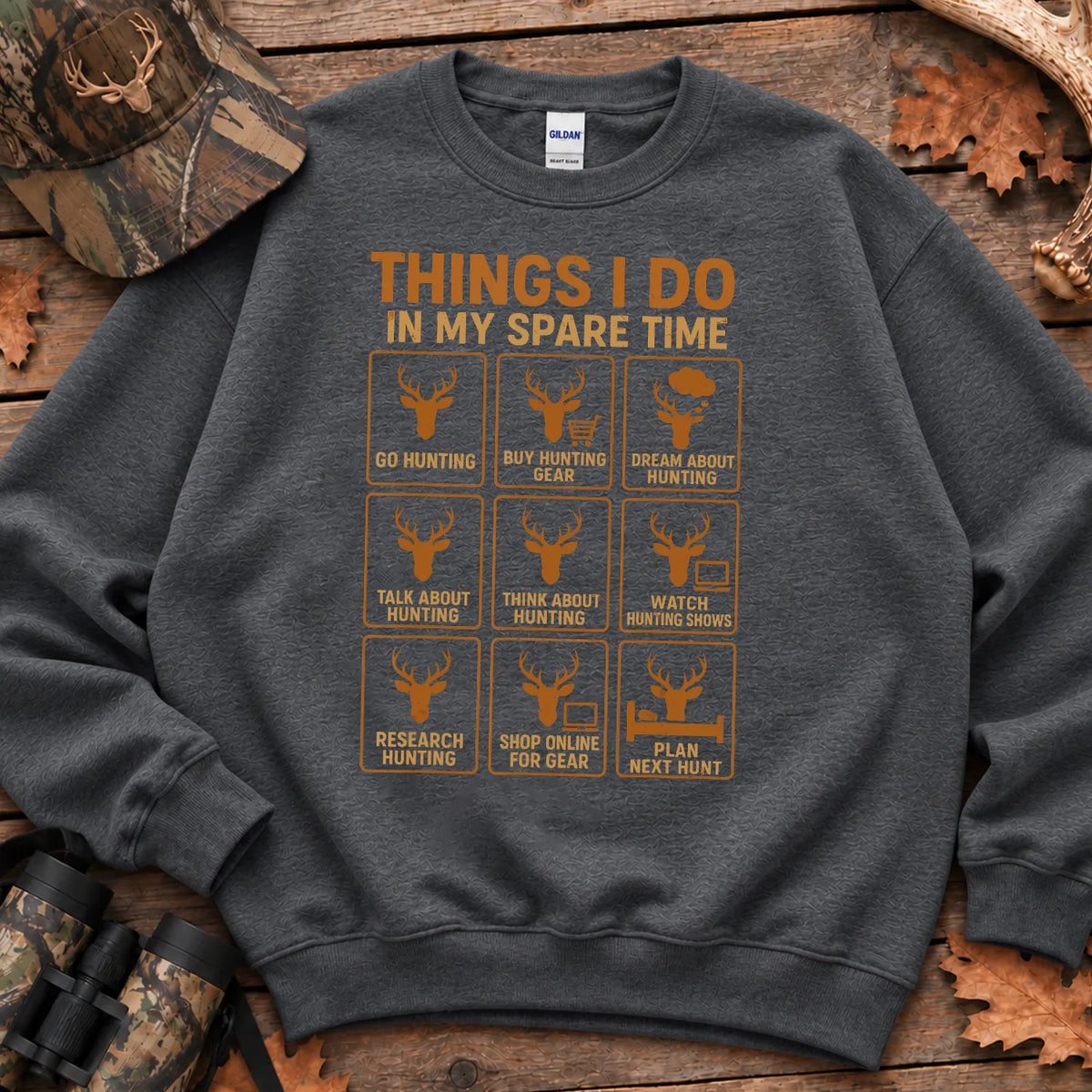 Things I Do in My Spare Time Deer Sweatshirt in Dark Heather