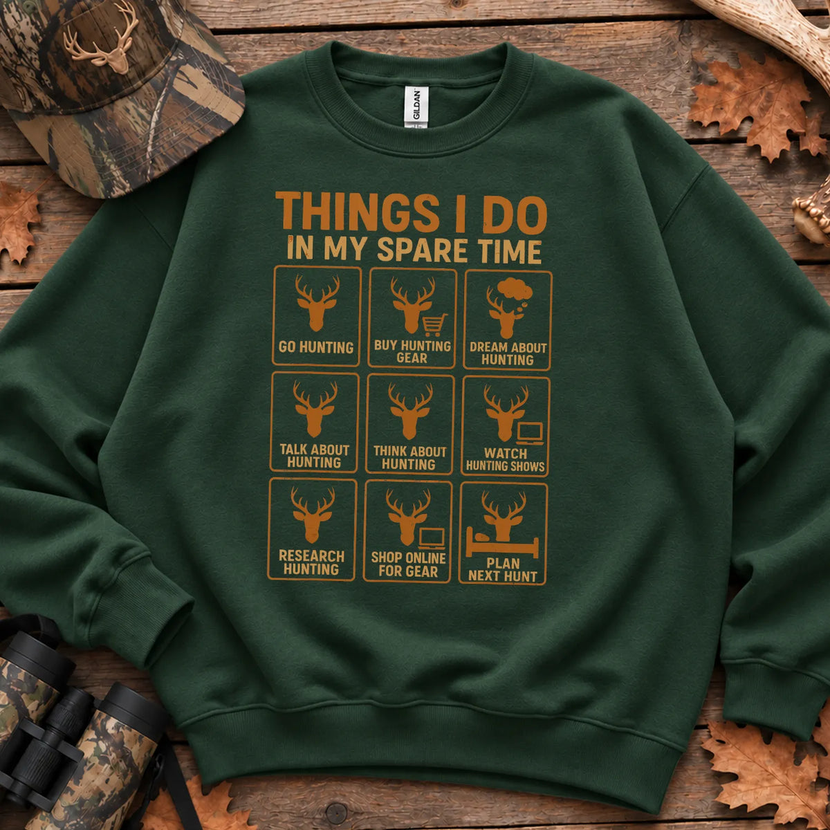 Things I Do in My Spare Time Deer Sweatshirt in Forest Green