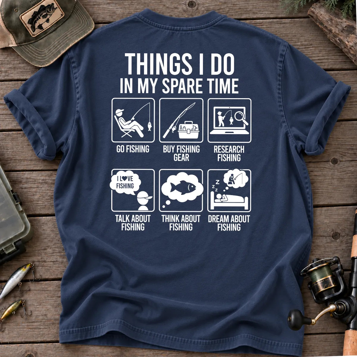 Things I Do in My Spare Time Fishing T-Shirt in True Navy
