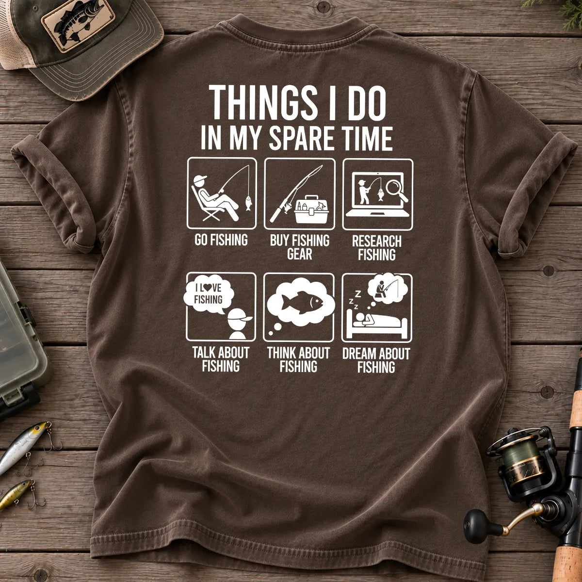 Things I Do in My Spare Time Fishing T-Shirt in Espresso