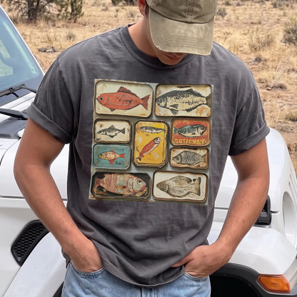Tinned Fish Grid T-Shirt Men model in Pepper