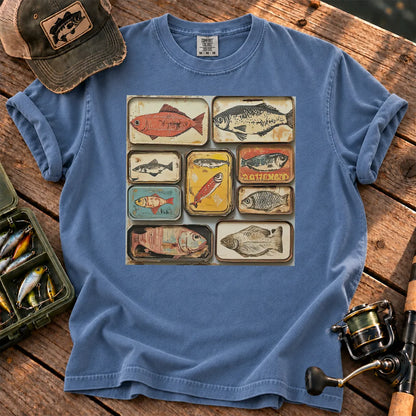 Tinned Fish Grid T-Shirt in Blue Jean