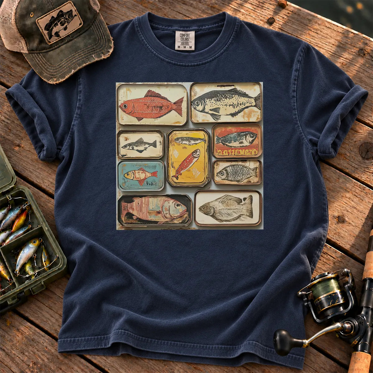 Tinned Fish Grid T-Shirt in True Navy