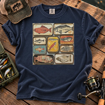 Tinned Fish Grid T-Shirt in True Navy
