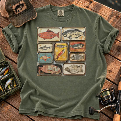 Tinned Fish Grid T-Shirt in Moss