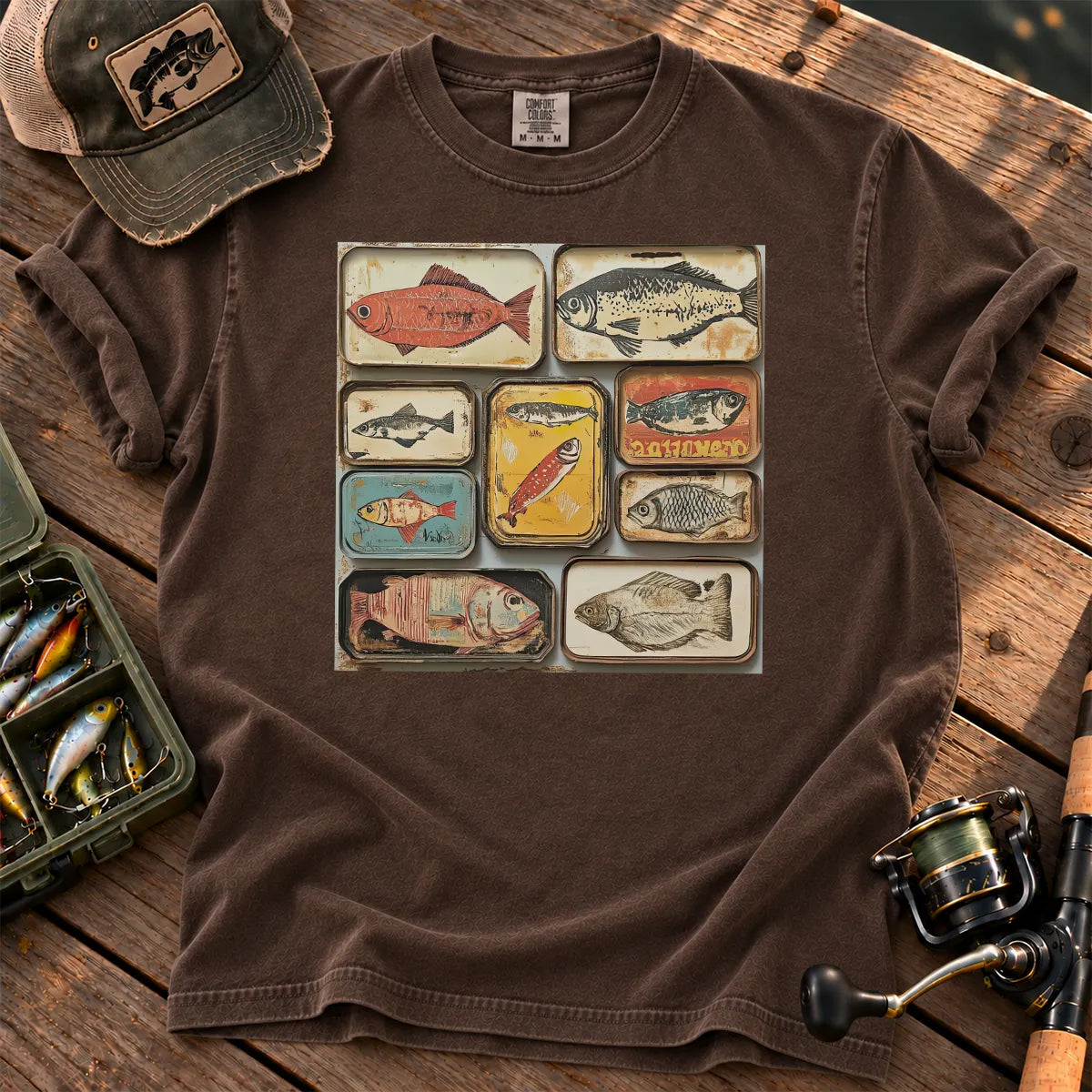 Tinned Fish Grid T-Shirt in Espresso