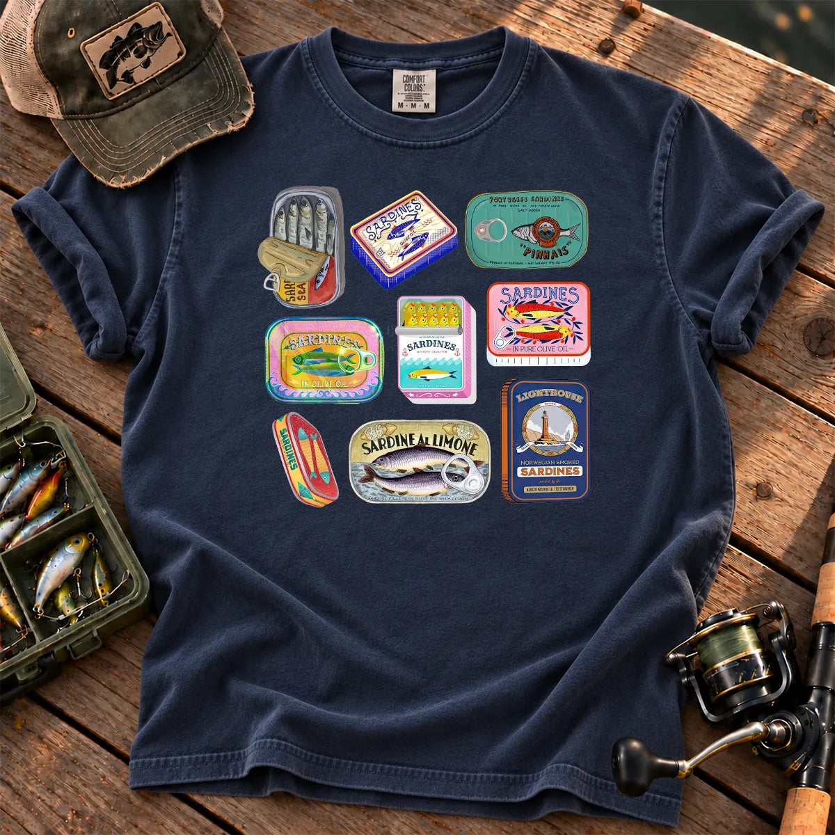 Tinned Fish Labels T-Shirt in True Navy
