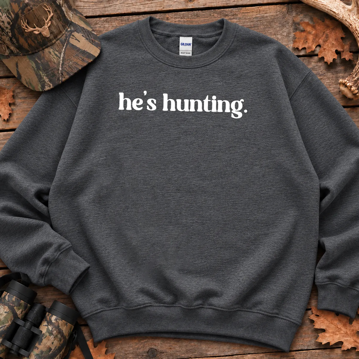 Tiny Hes Hunting Minimal Sweatshirt in Dark Heather