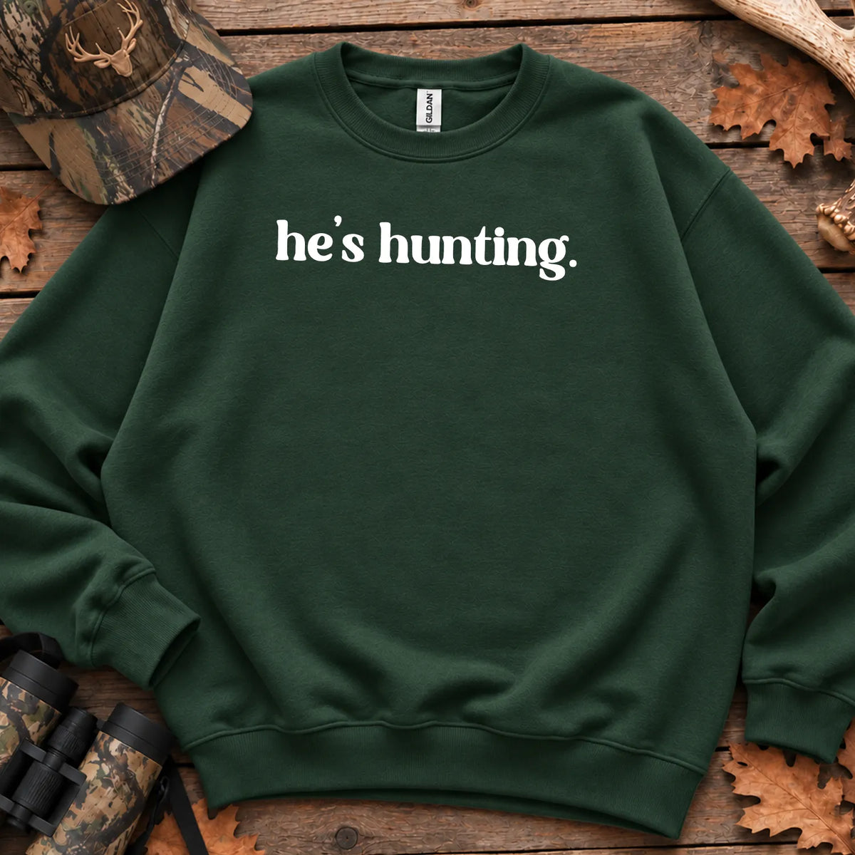 Tiny Hes Hunting Minimal Sweatshirt in Forest Green
