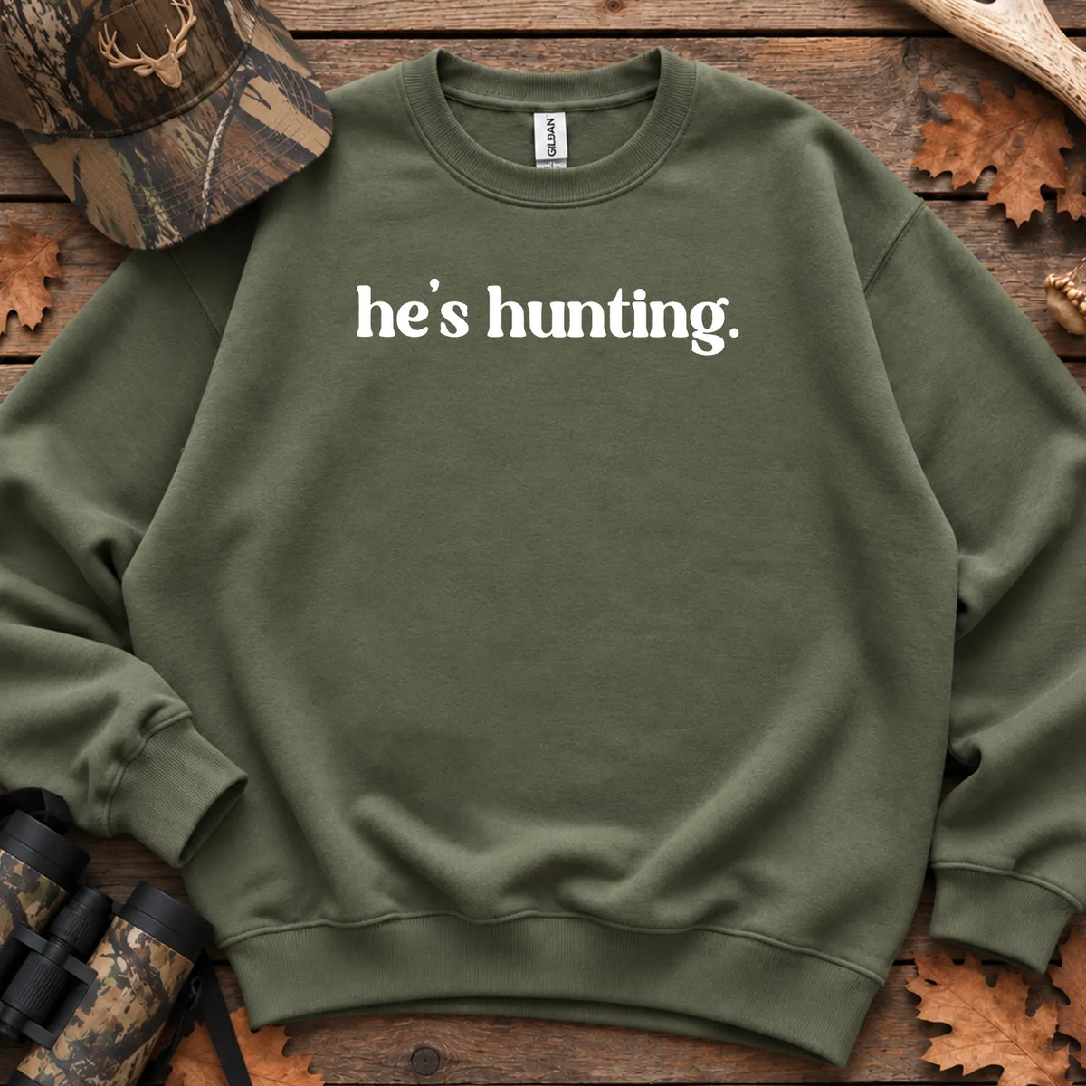 Tiny Hes Hunting Minimal Sweatshirt in Military Green