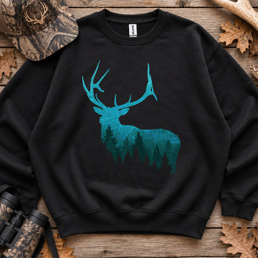 Topographic Bull Elk Sweatshirt in Black