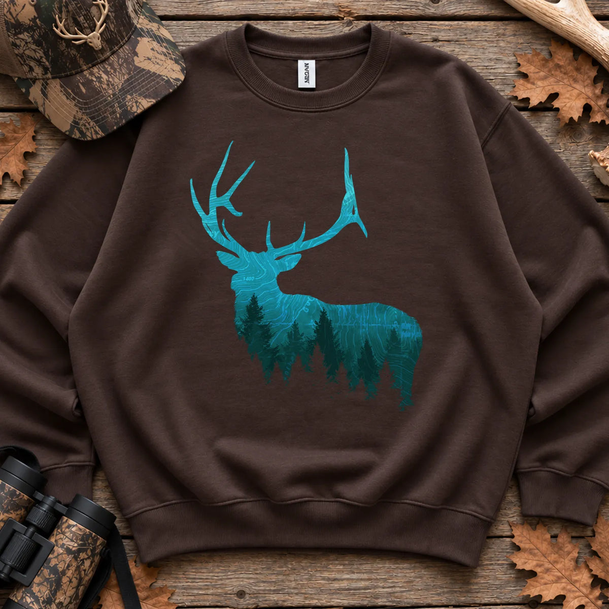 Topographic Bull Elk Sweatshirt in Dark Chocolate