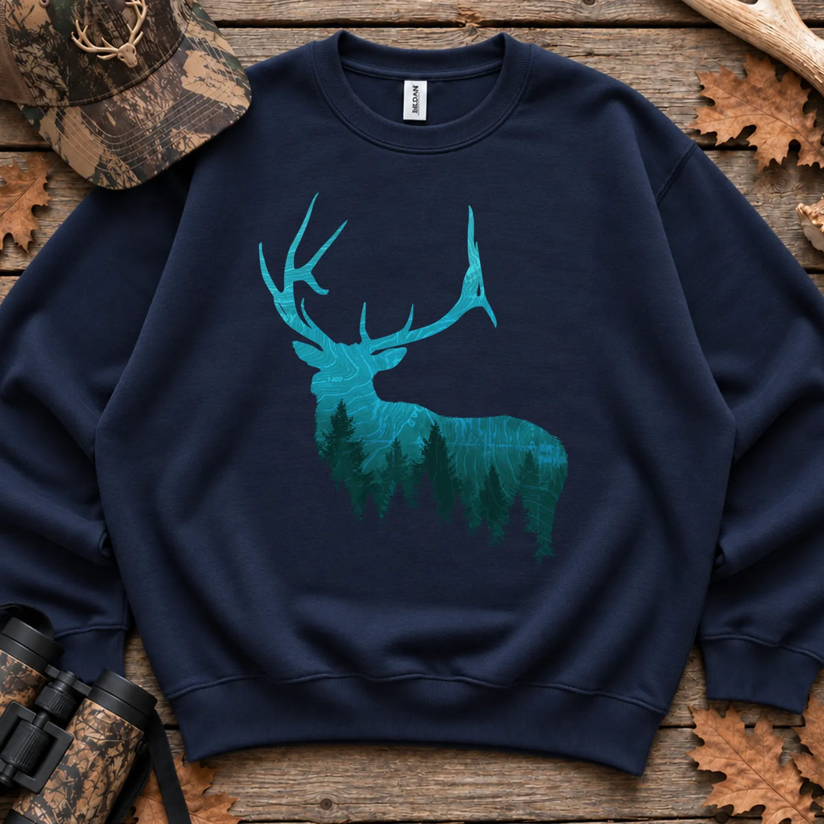 Topographic Bull Elk Sweatshirt in Navy