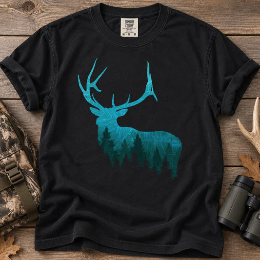 Topographic Bull Elk T-Shirt in Black