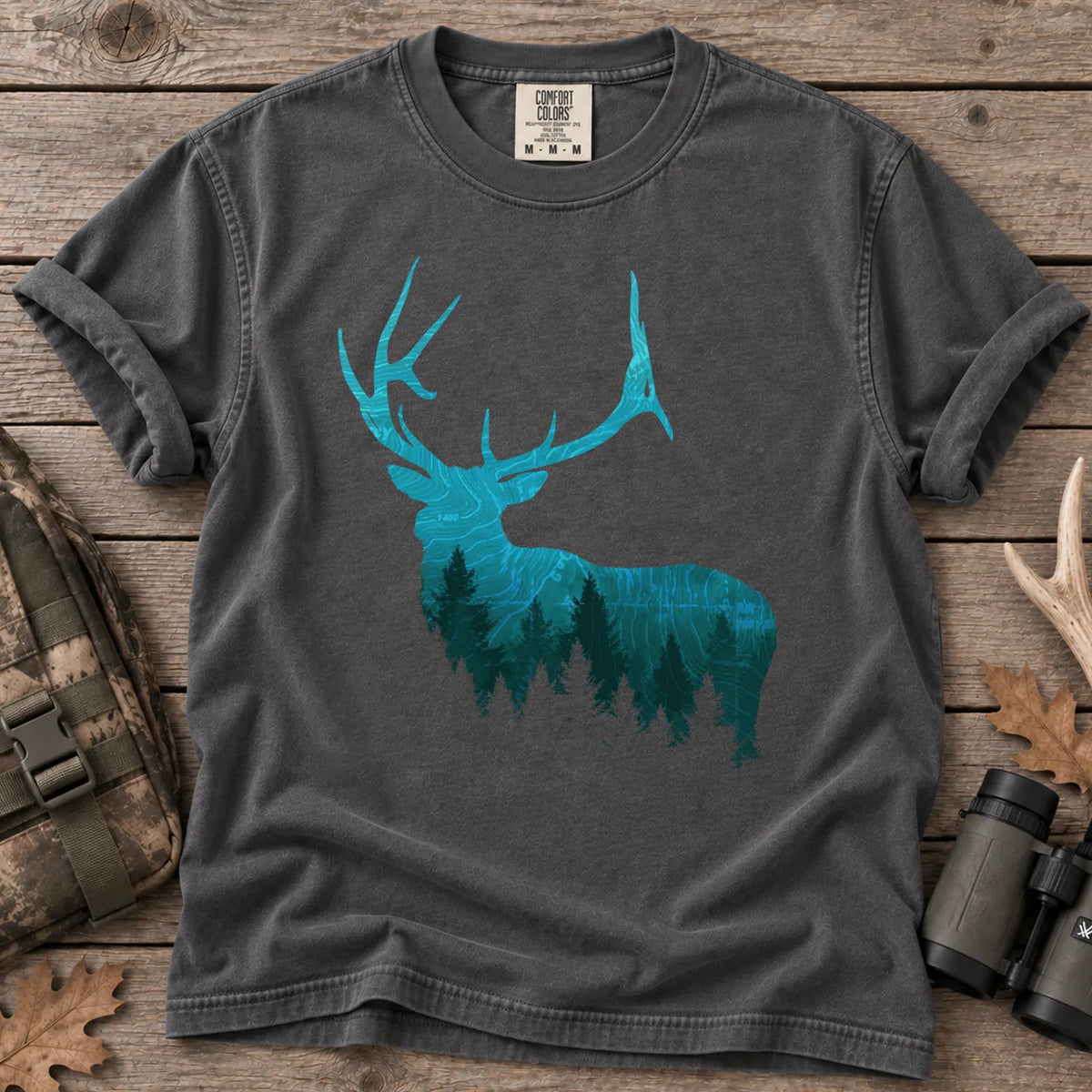 Topographic Bull Elk T-Shirt in Pepper