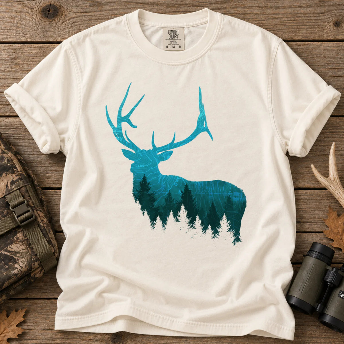 Topographic Bull Elk T-Shirt in Ivory