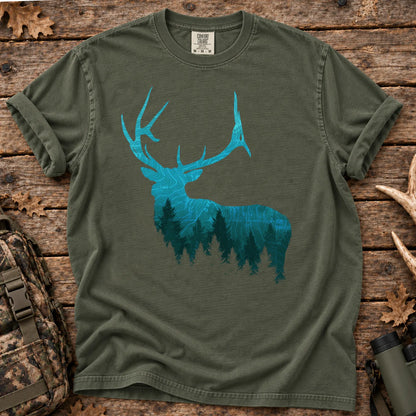 Topographic Bull Elk T-Shirt in Moss