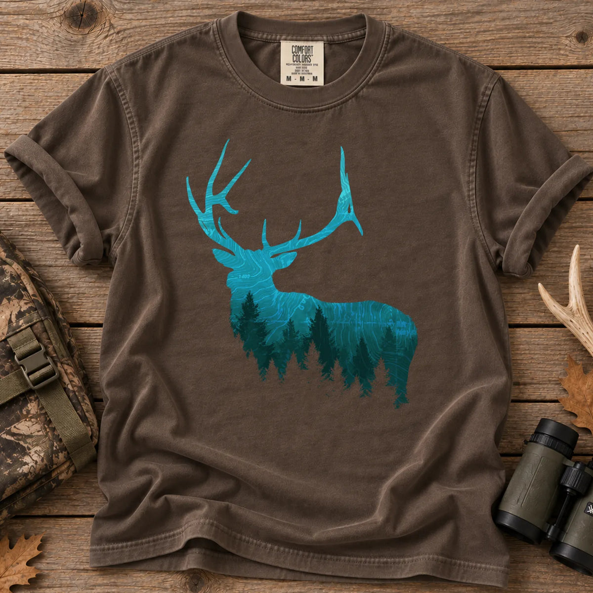 Topographic Bull Elk T-Shirt in Espresso