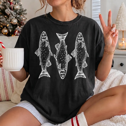 Trout Tattoo Trio T-Shirt Women model in Black