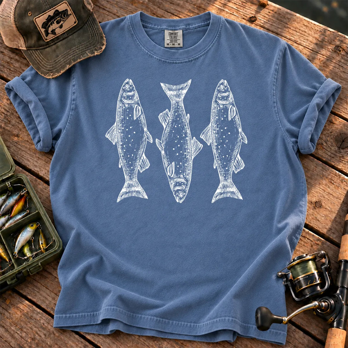 Trout Tattoo Trio T-Shirt in Blue Jean