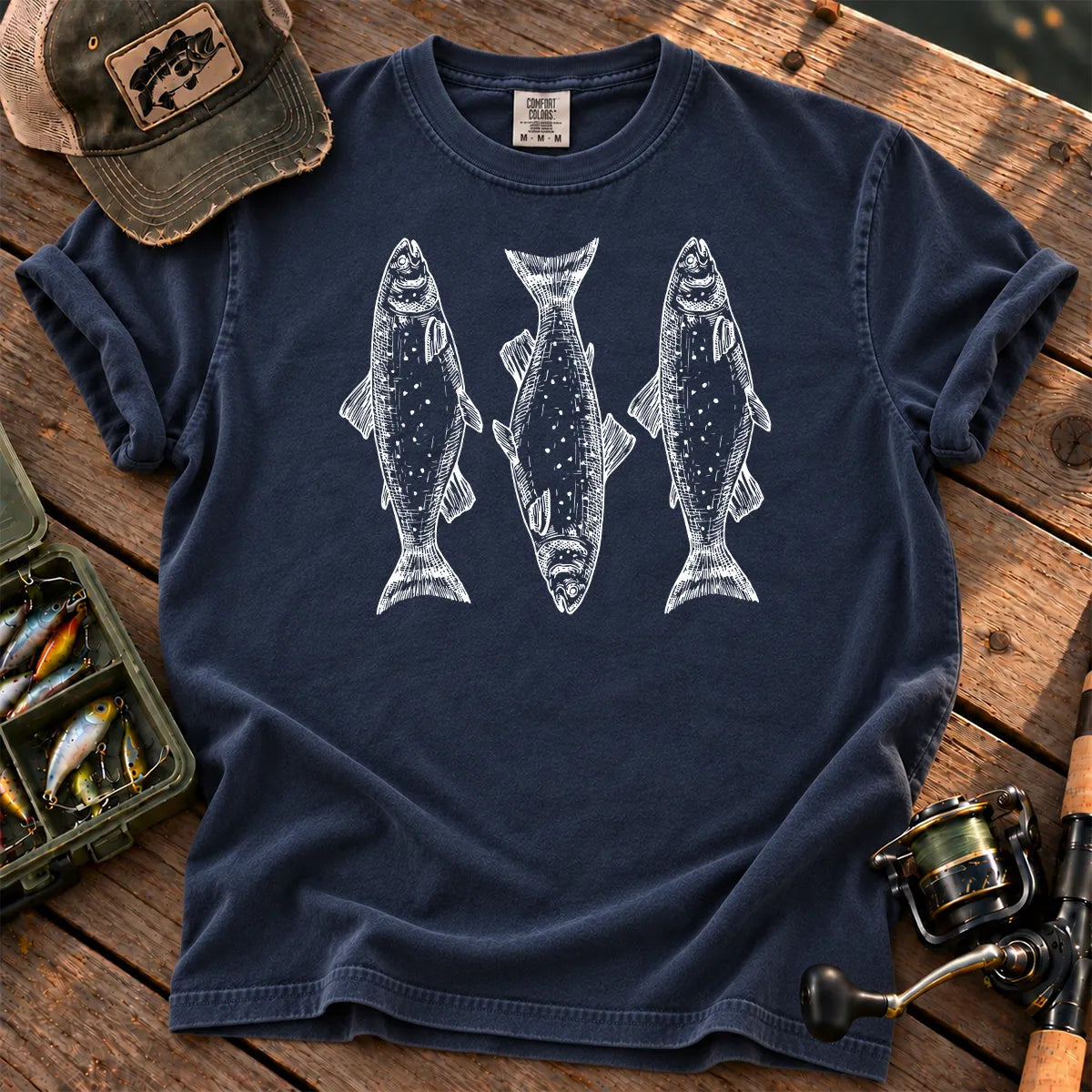 Trout Tattoo Trio T-Shirt in True Navy