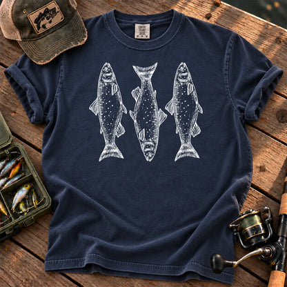 Trout Tattoo Trio T-Shirt in True Navy