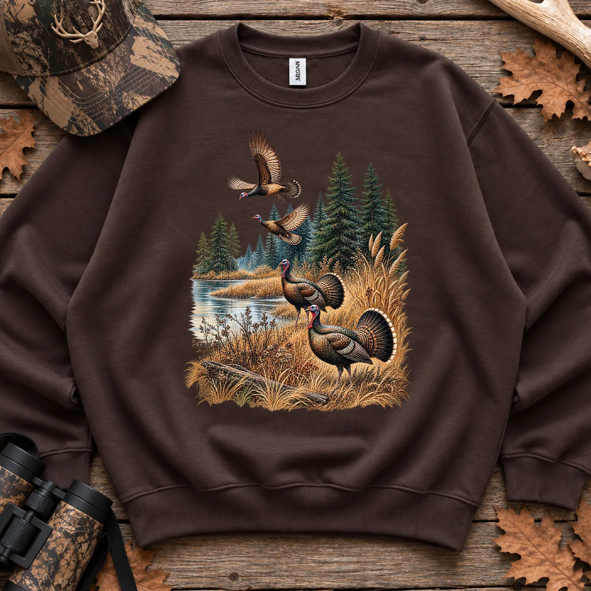 Turkey Fall Pond Sweatshirt in Dark Chocolate