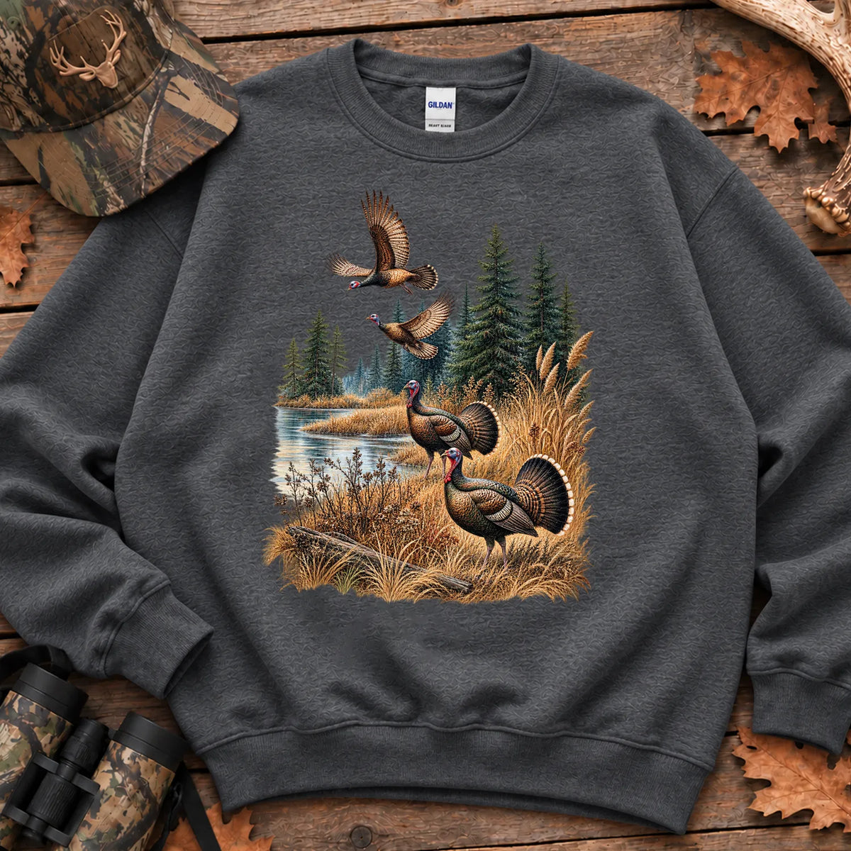 Turkey Fall Pond Sweatshirt in Dark Heather